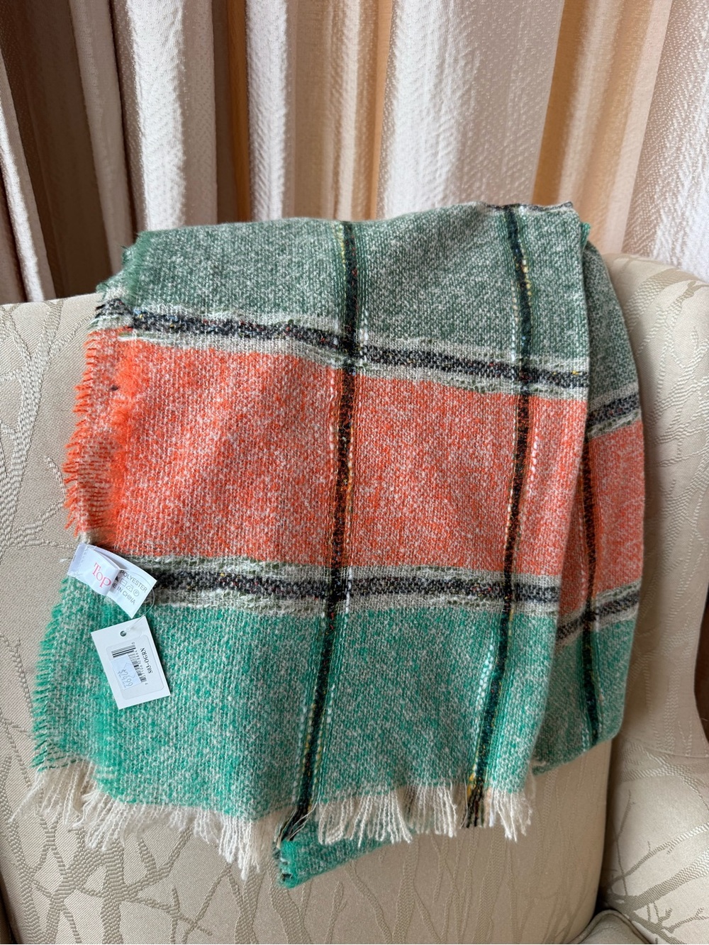 OP Colorblock Fringe Scarf in Orange and Green